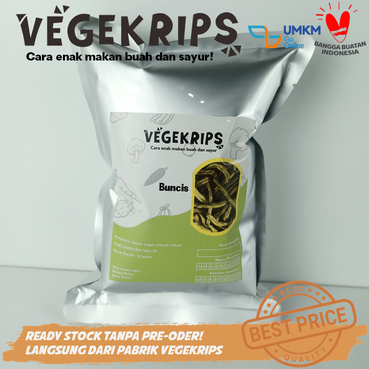 

Keripik Buncis 50 Gr Aluminium Foil VEGEKRIPS