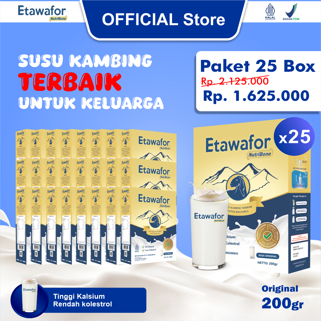 

SUSU ETAWAFOR - Susu Kambing Original membantu memelihara kesehatan Sendi & Tulang isi 25 box