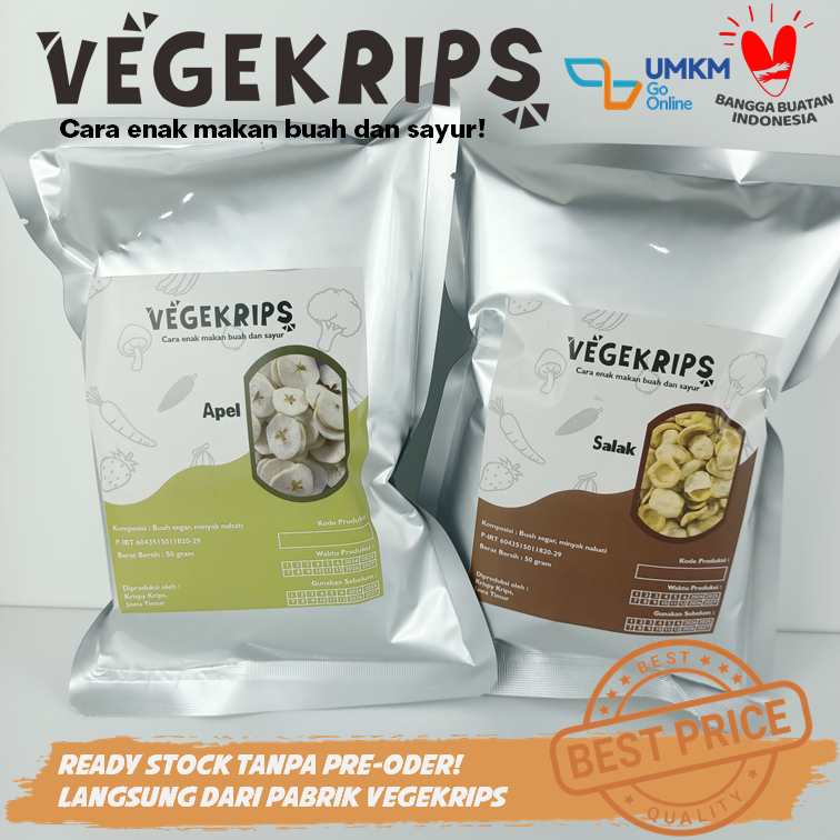 

PAKET 2 PCS Keripik Buah (Apel 50 Gr + Salak 50 Gr) VEGEKRIPS