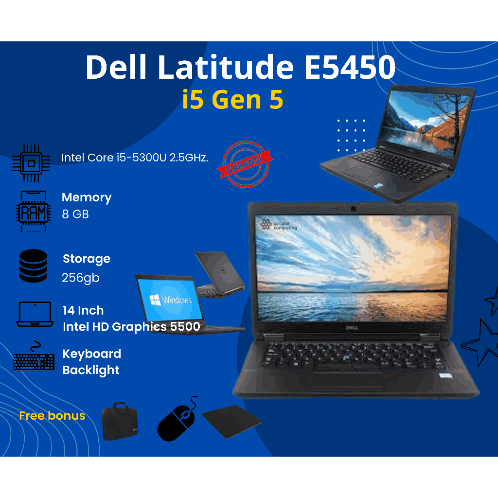 DELL lATITUDE e5450 iNTELCORE I5 GEN 5 Second Bergaransi