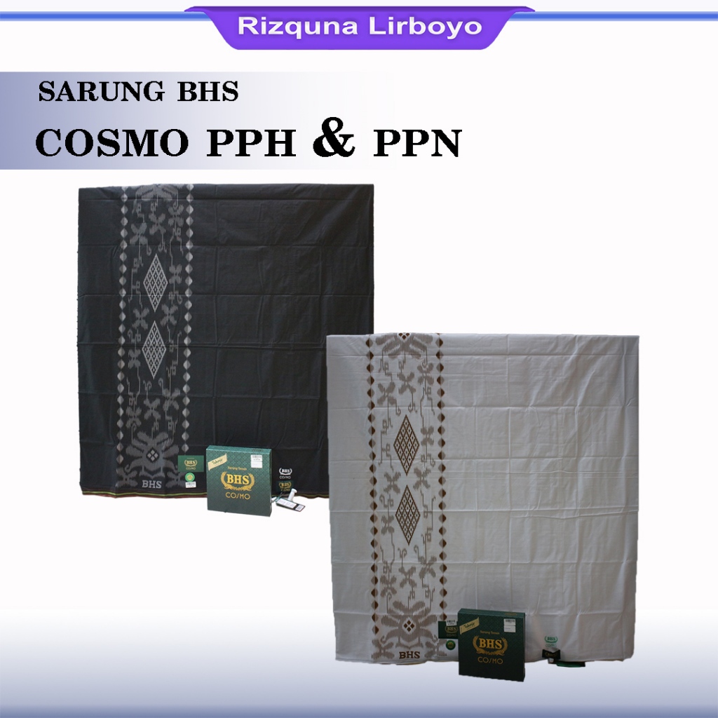 Sarung Bhs Cosmo Hitam Putih Polos Tumpal PPN PPH Gold Original