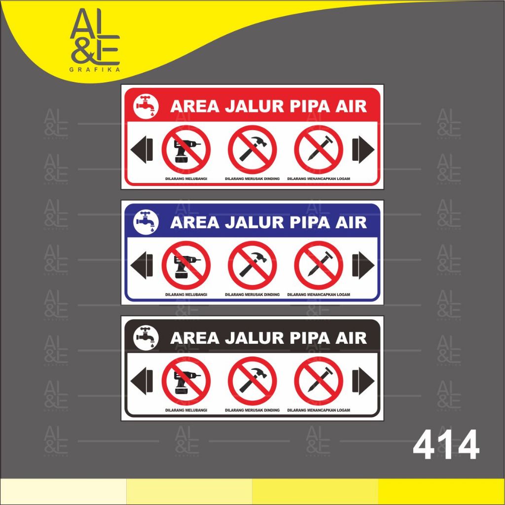 

414 - Stiker Area Jalur Pipa Air, Sticker Vinyl, Cetak Premium Indoor, Tahan Air