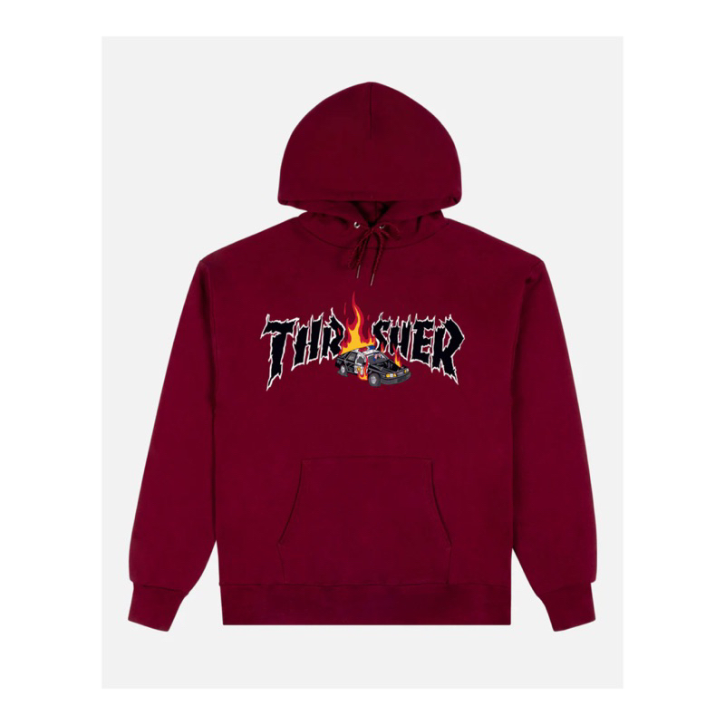 DISKON GILA  Thrasher Cop Car Hoodie - Maroon