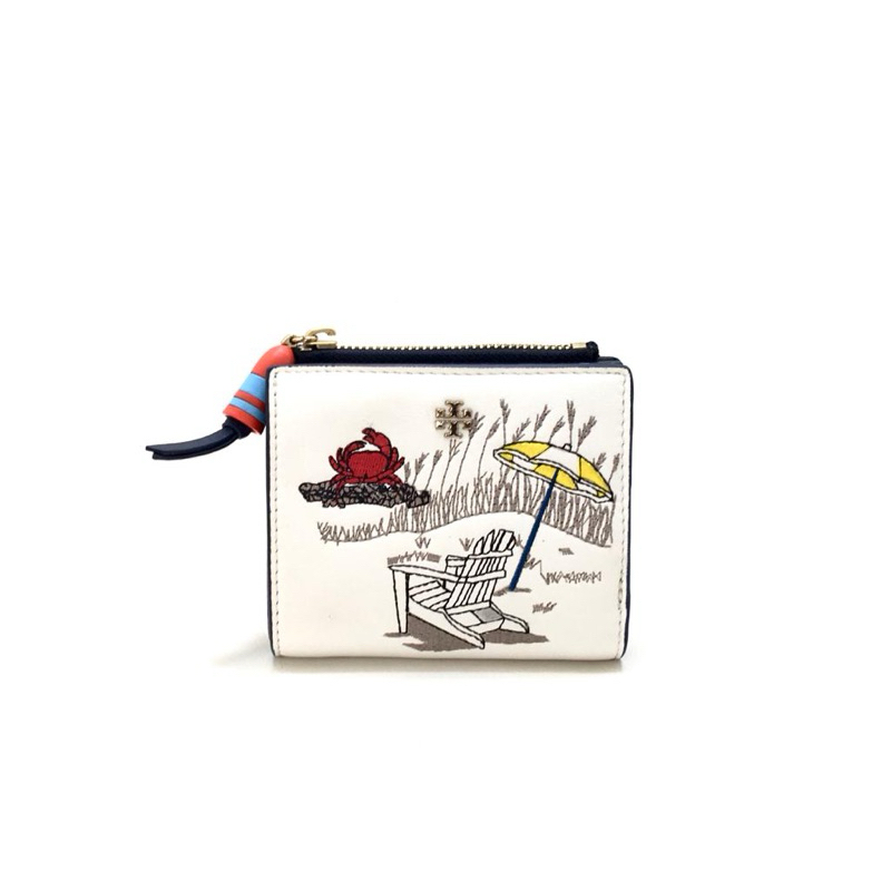 Tory Burch Embroidered West Coast Mini Leather Wallet
