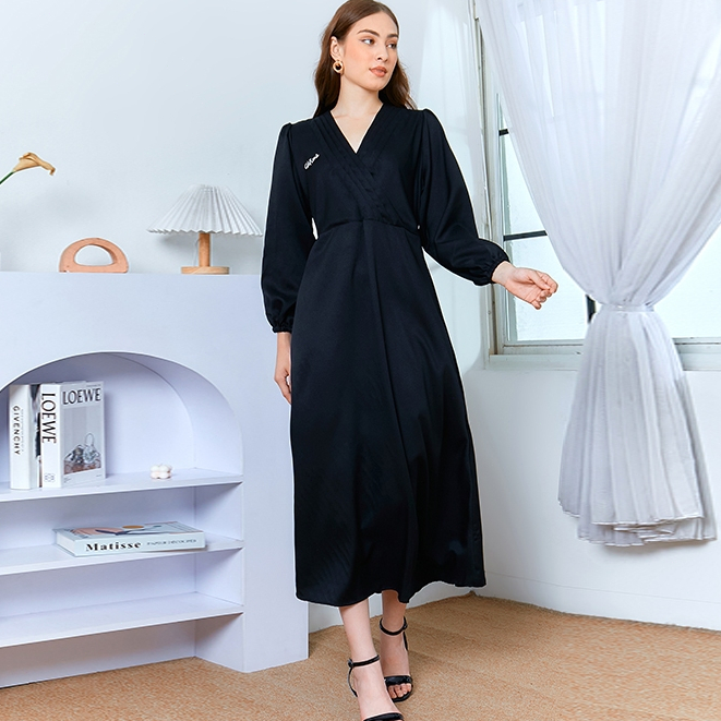 GDTIMA Arumi Long Dress Korean Style Gamis Casual Lengan Karet Balon Polos