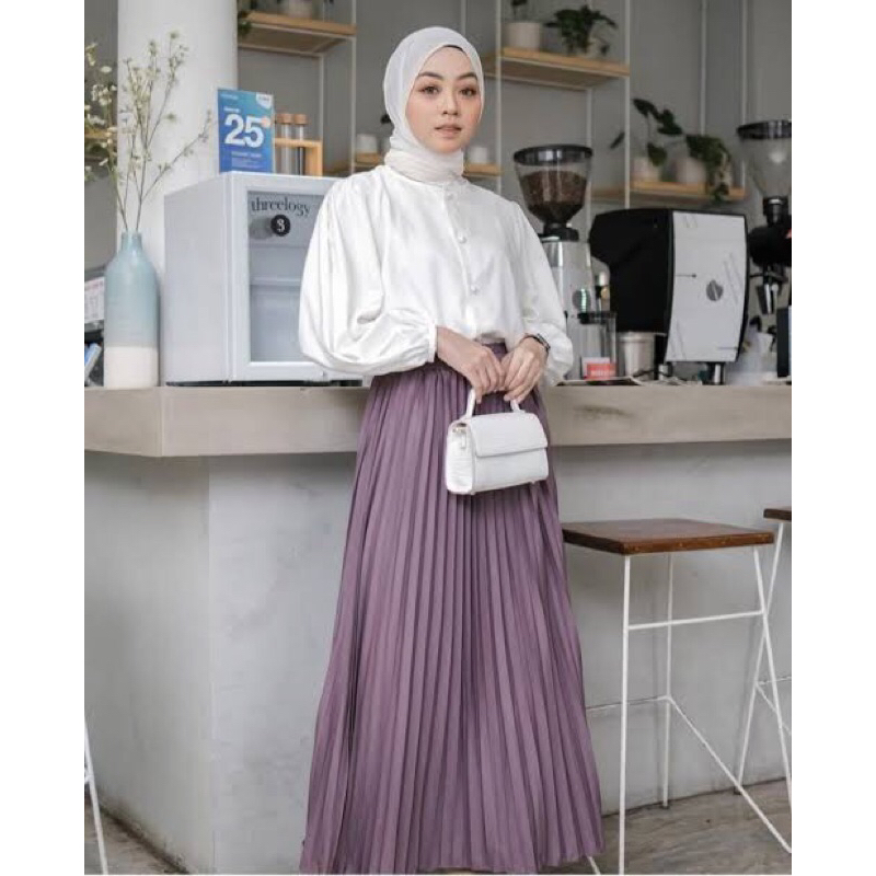 Warna Ungu Gold Rok Wanita Plisket Premium Import
