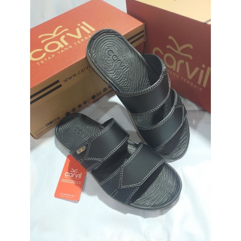 Sandal Casual pria Carvil visco -02 Hitam original