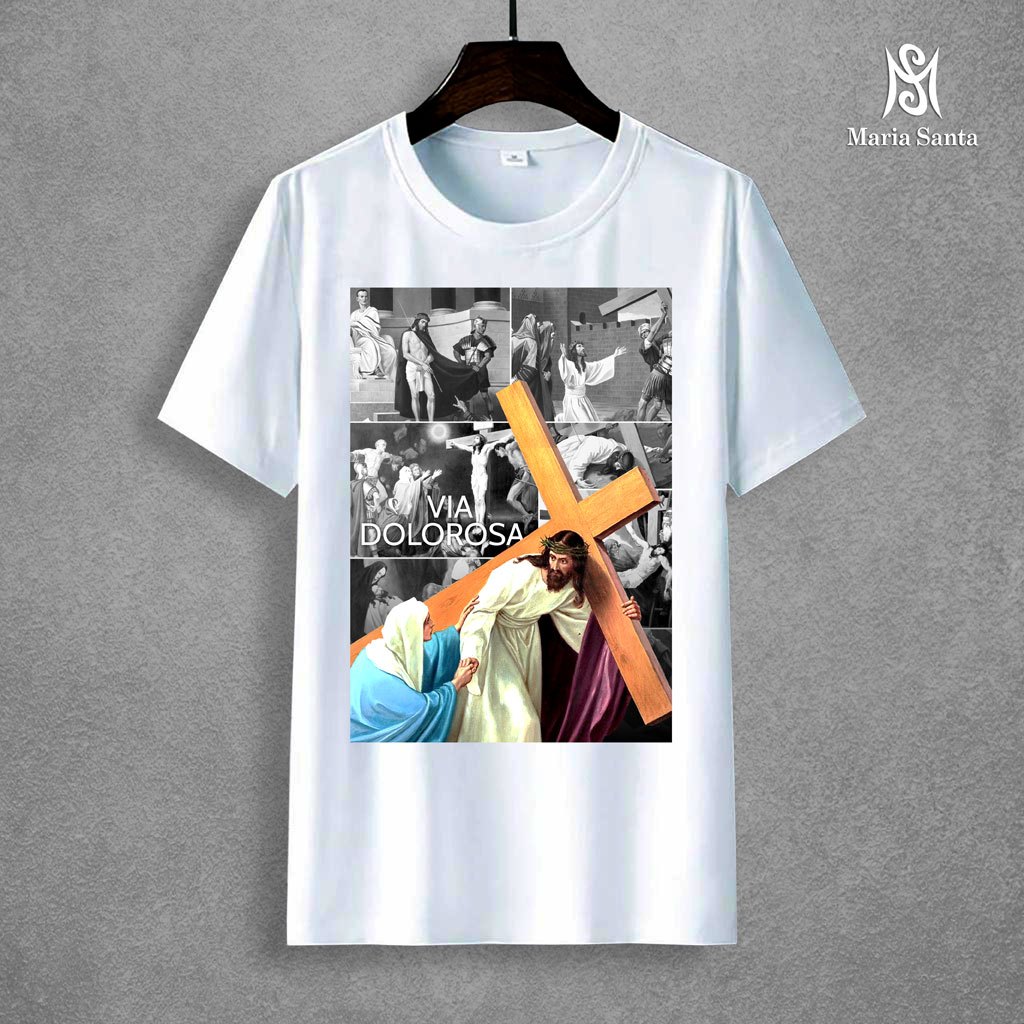 kaos rohani Jalan Salib putih