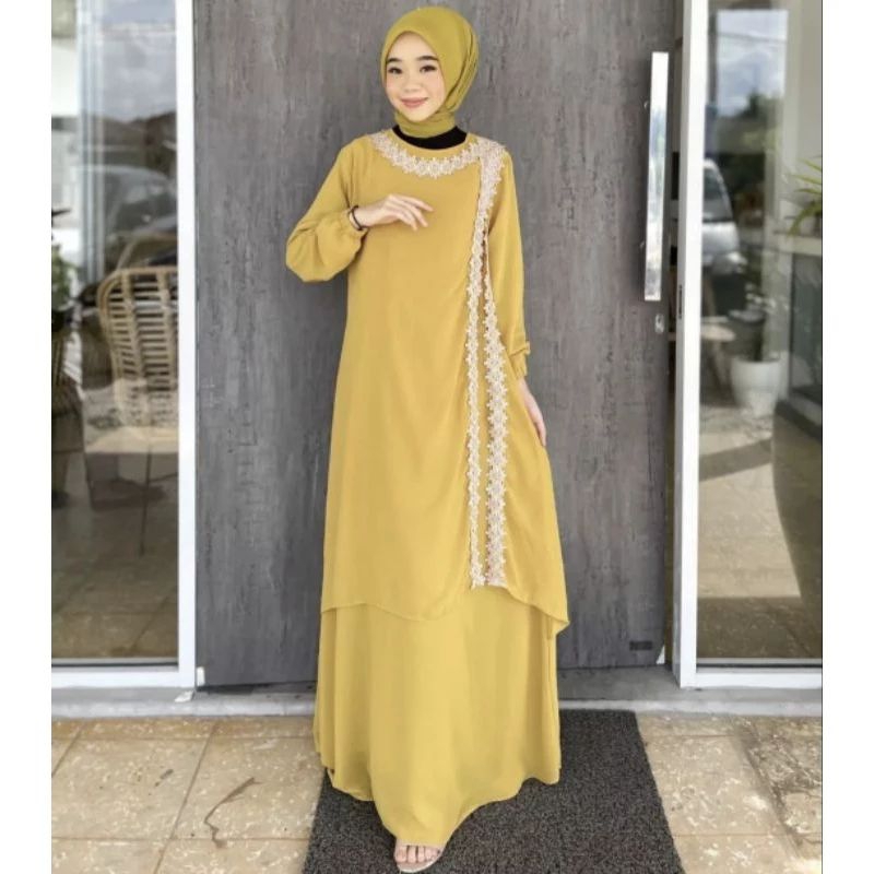 COD JUMBO LD 120 Diskon Termurah Baju Kurung Gamis Panjang Dress Cantik Mewah Premium Famys PM Colle