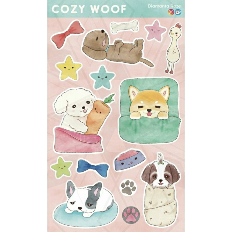 

Cozy Woof - cute sticker sheet, waterproof