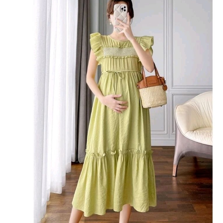 00823 Baju DRESS IBU HAMIL MARDALEN GREEN MATERNITY DRES hijau daster bumil hijau polos Korea Korean