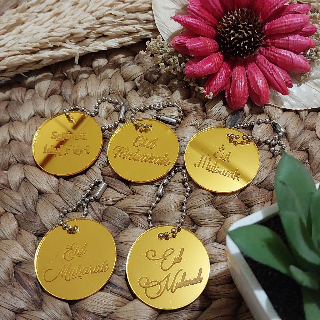 Hang Tag Hampers Lebaran Idul Fitri Akrilik Gold Bentuk Bulat