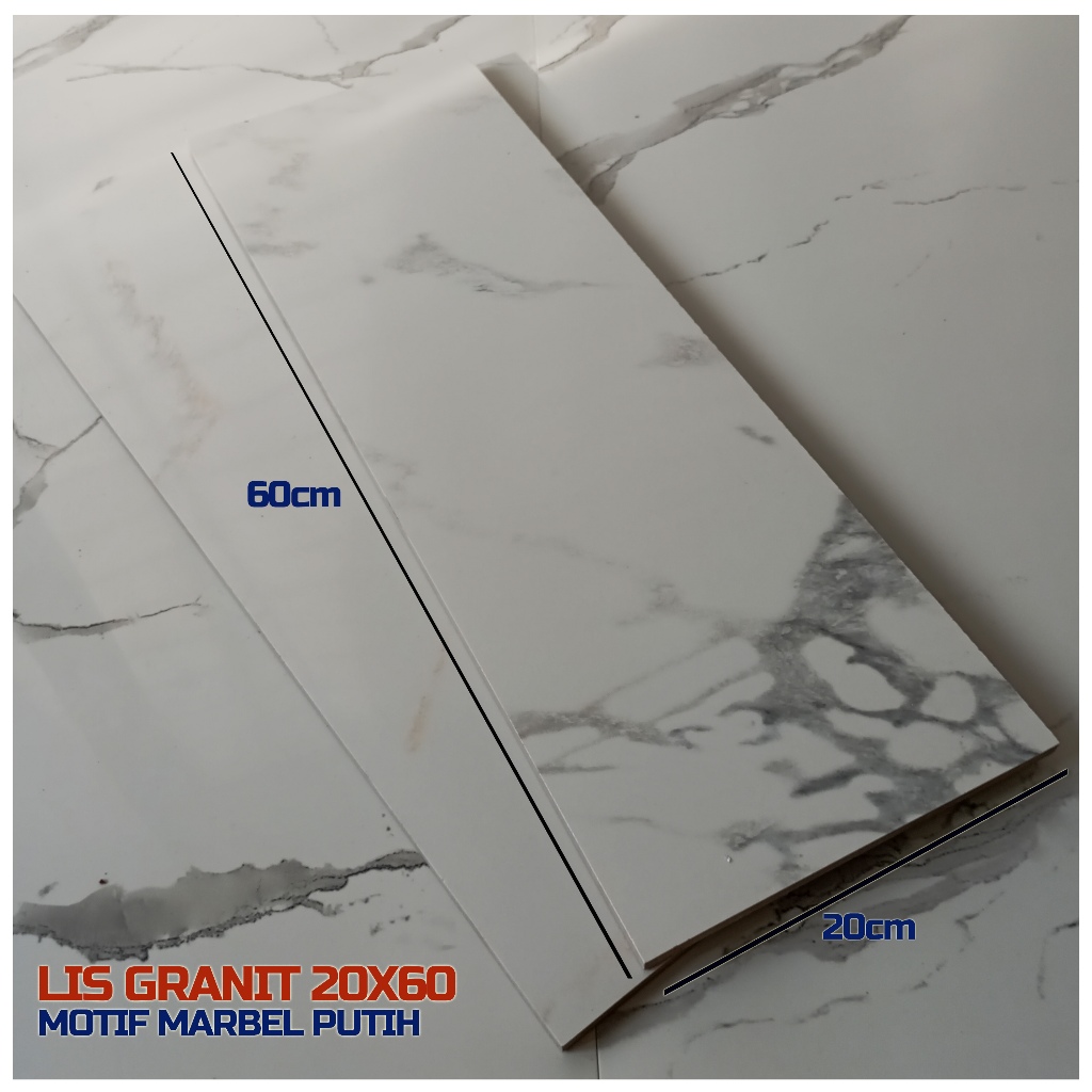 Lis Tangga Granit 20x60 Putih Marbel Carrara Glossy