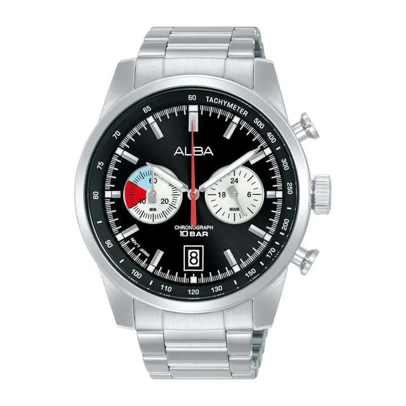 Jam Tangan Pria Alba Chronograph Original A4B001 A4B001X1 Strap Stainless Steel Silver Garansi Resmi