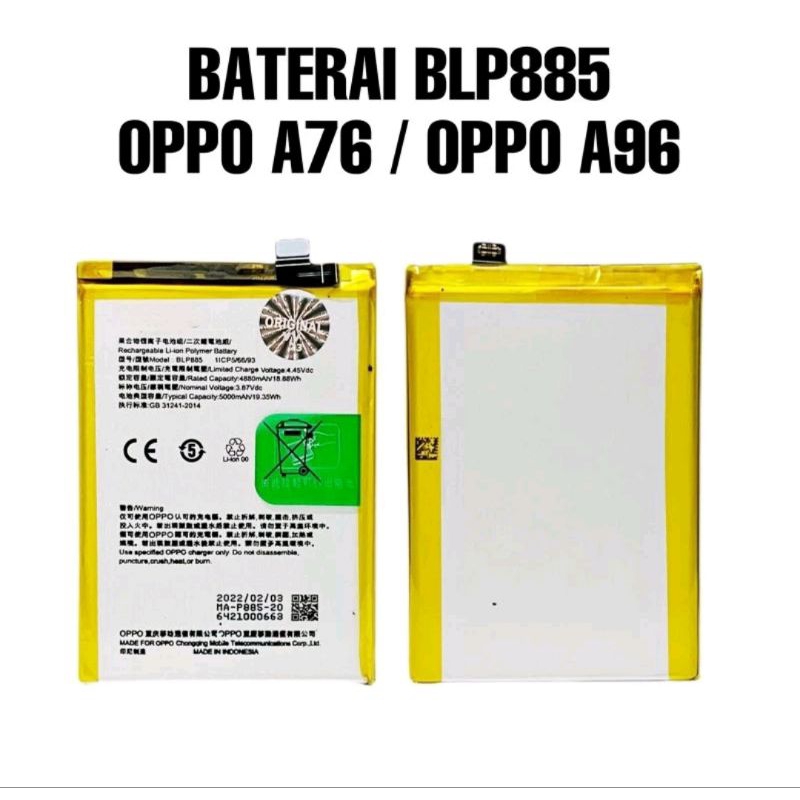 Batre Baterai OPPO A76 / OPPO A96 BLP885 ORIGINAL