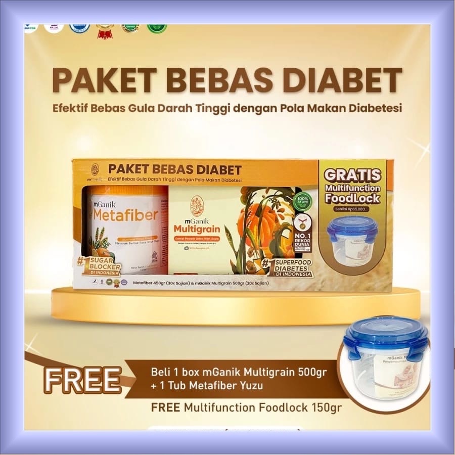 

Mganik Promo Paket bebas diabetes - 1 metafiber 1 multigrain free 1 Food Lock