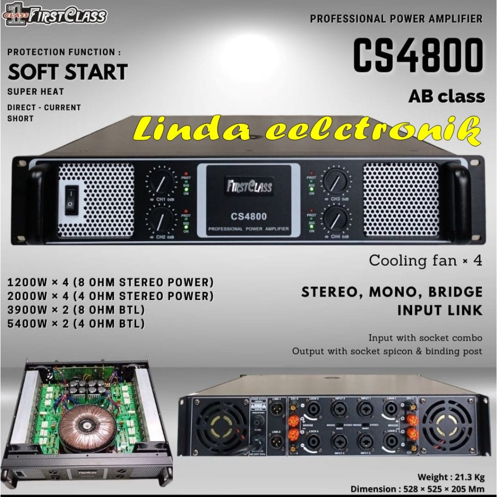 power firstclass cs4800 / cs 4800 class ab 1200 w x 4 original