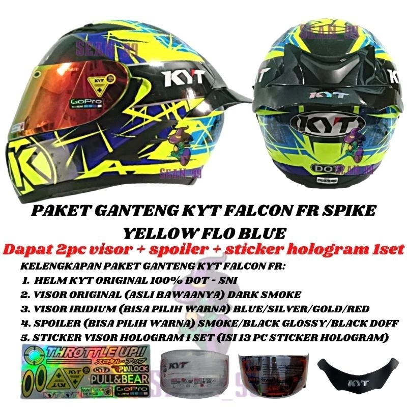 PAKET GANTENG KYT FALCON ALL MOTIF FULL FACE DOUBLE VISOR FLAT VISOR IRIDUM ORIGINAL SNI DOT