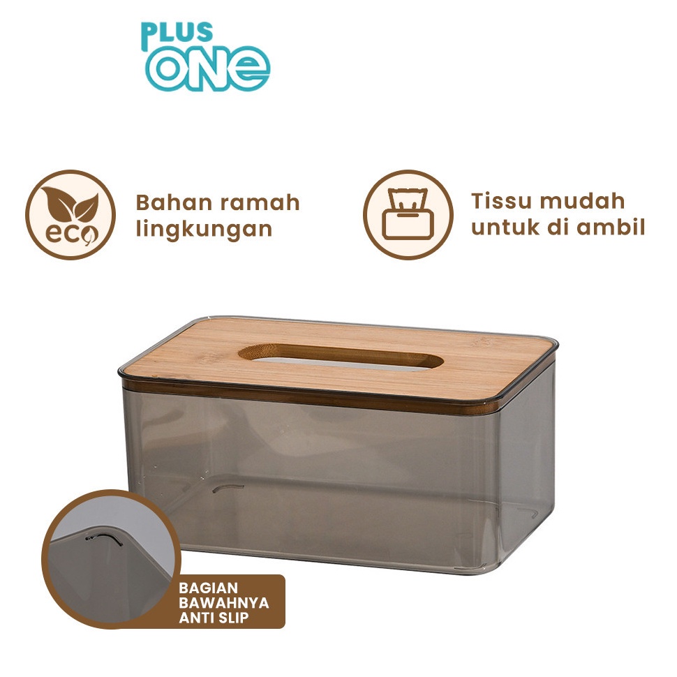 ART Y86C Plus One  Kotak Tissue Transparant Tutup Kayu Penyimpanan Tisu Box Wadah Tisue  Dapur  Meja