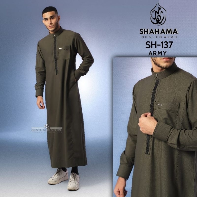 Jubah Shahama SH-137 Baju Gamis Pria Dewasa Modern Thobe Lengan Panjang Army