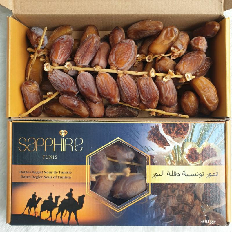 Kurma Tunisia Tangkai 500 gr | Kurma Tunisia Deglet Nour Bertangkai Premium Sapphire | medan| Tunisi