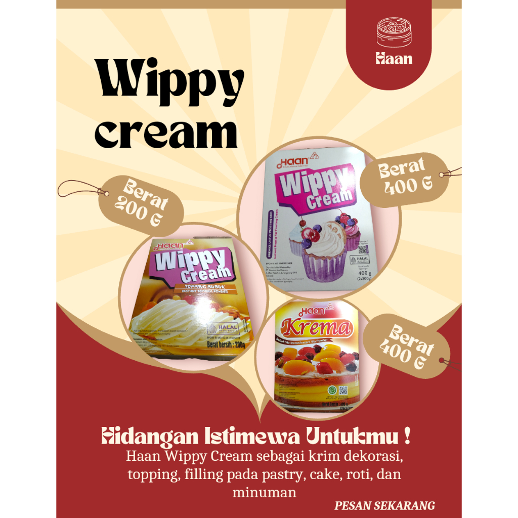 

HAAN WIPPY CREAM 400GR | KREMA INSTANT CUSTARD 400 GR | HAAN WIPPY CREAM 200 GR