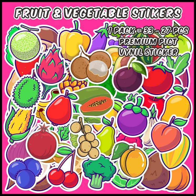 

[1 pack] Fruit & Vegetable Stickers (Stiker Buah dan Sayur) Cocok untuk oleh-oleh / scrapbook / jurnal / diary / Sticker Pack / Ecer - ddu-du sticker