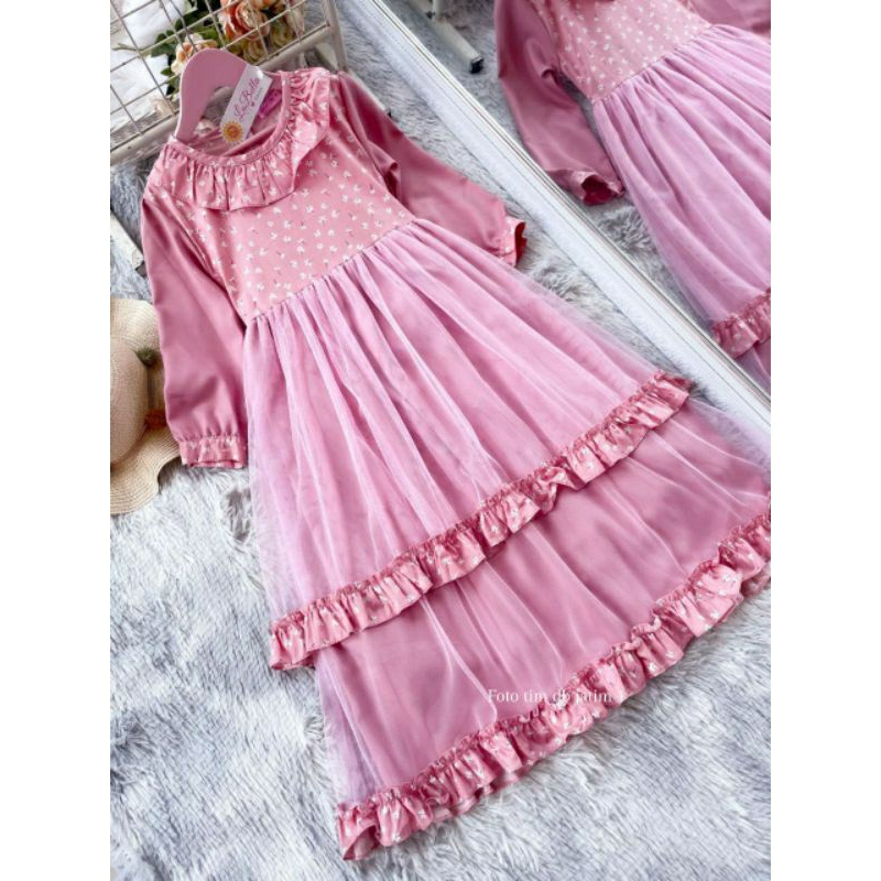 GAMIS ANAK LABELLA MALAIKA | GAMIS ANAK KATUN TILE RENDA SET HIJAB