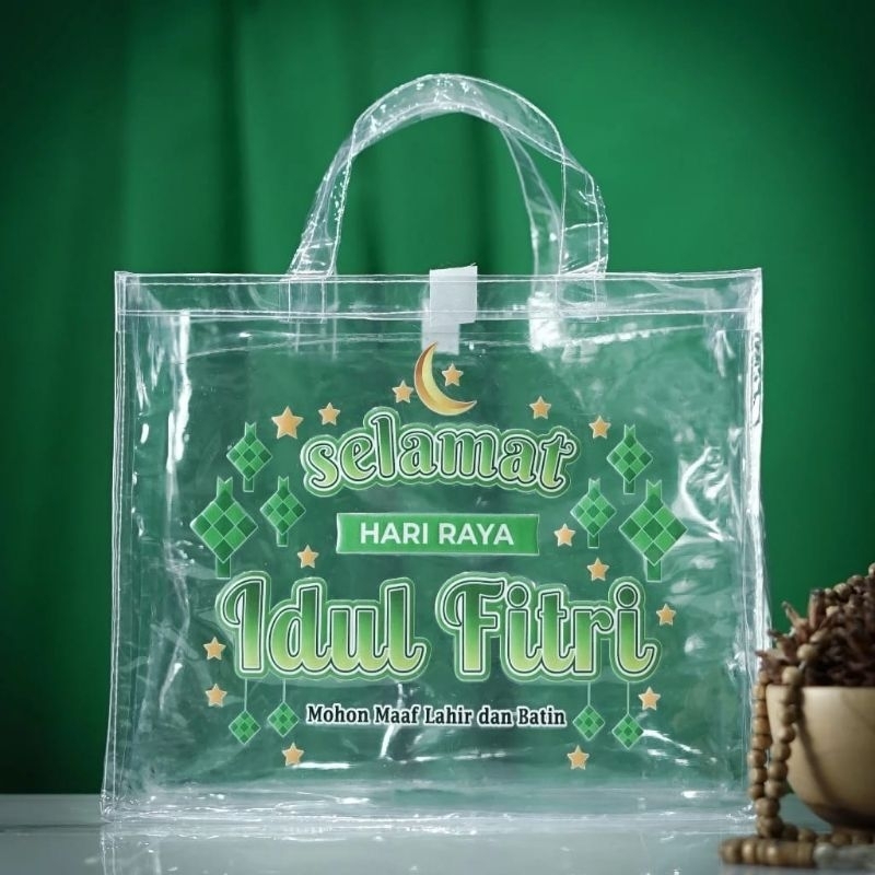 

Uk 25x30x13 Tas Lebaran Mika Transparan Print Bingkisan Hampers Lebaran Idul Fitri
