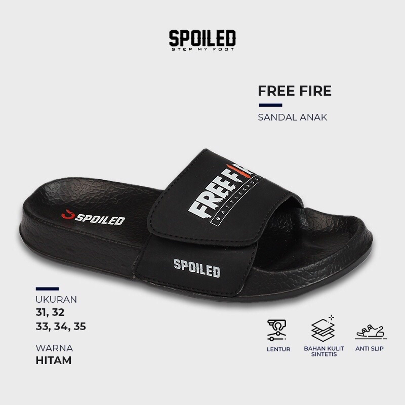 Sandal Slop Anak Cowok Spoiled Free Fire Full Hitam Casual Slop Adjustable 31 32 33 34 35 Slipper Ba
