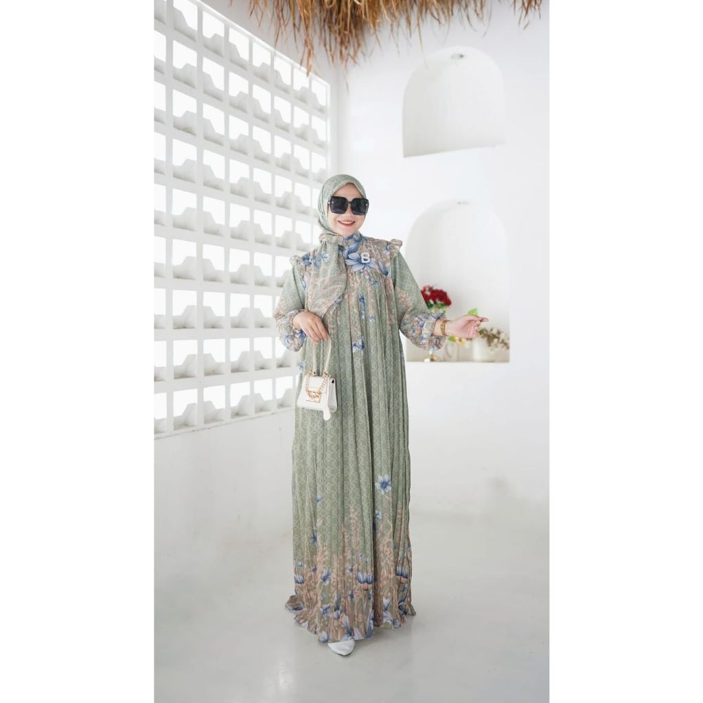 MALIKA DRESS HIJAB PLISKET/ GAMIS SET KERUDUNG
