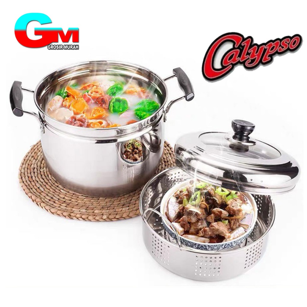 Calypso Panci Steamer + Tutup Stainless 28cm 10Liter | Kukusan Dandang Stenlis Steel | Panci Kukus