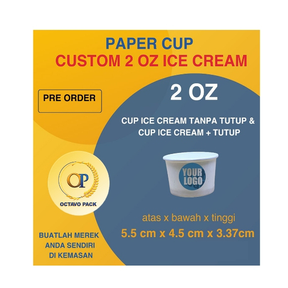Custom Printing Sablon Paper Cup Ice Cream 2 Oz / Cup Ice Cream 2 Oz