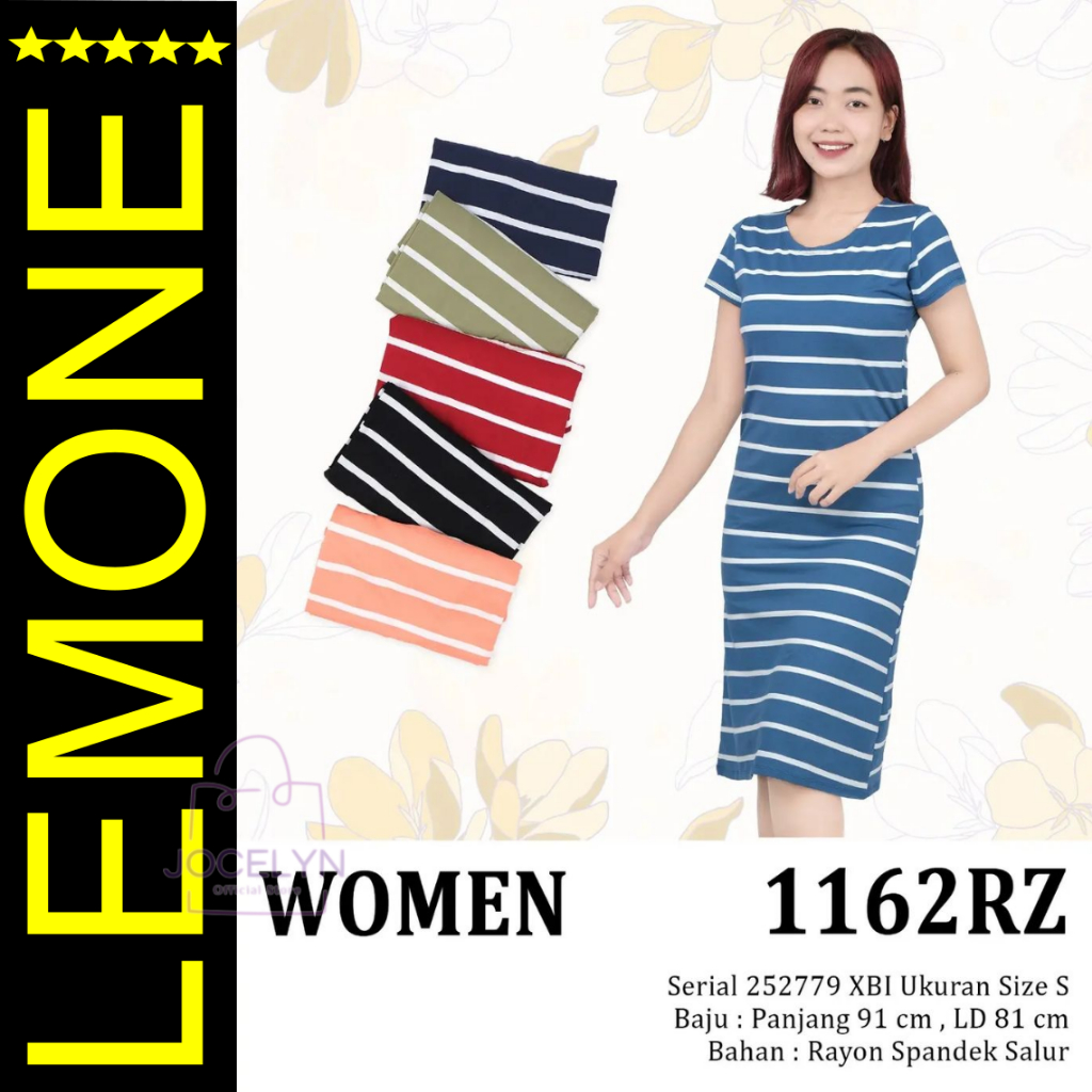 LEMONE Rayon Spandek Size S 1162RZ Mini dress daster Babydoll Lengan Pendek salur garis warna pastel
