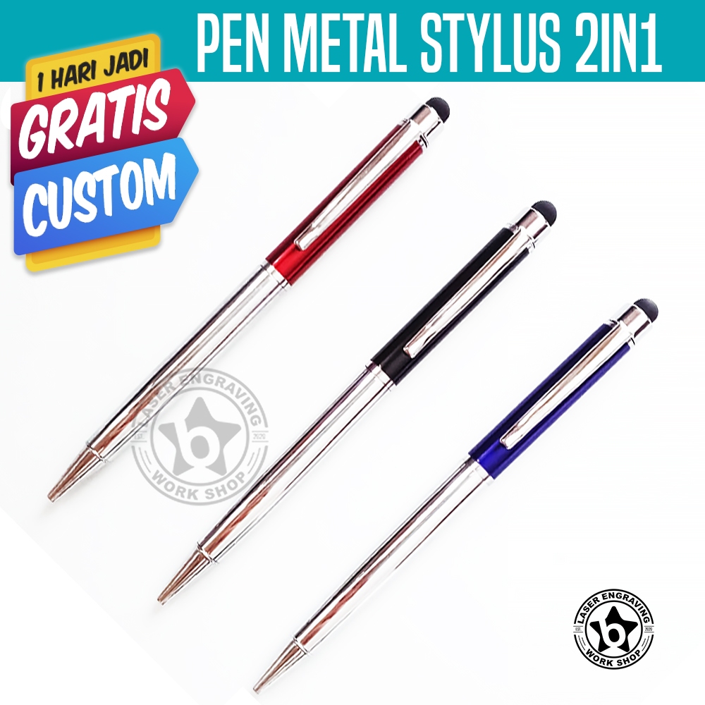 

Pen stylus metal 2in1 + Gratis custom grafir nama logo anda / pen stylus cetak logo pen stylus grafir nama pen metal pen souvenir
