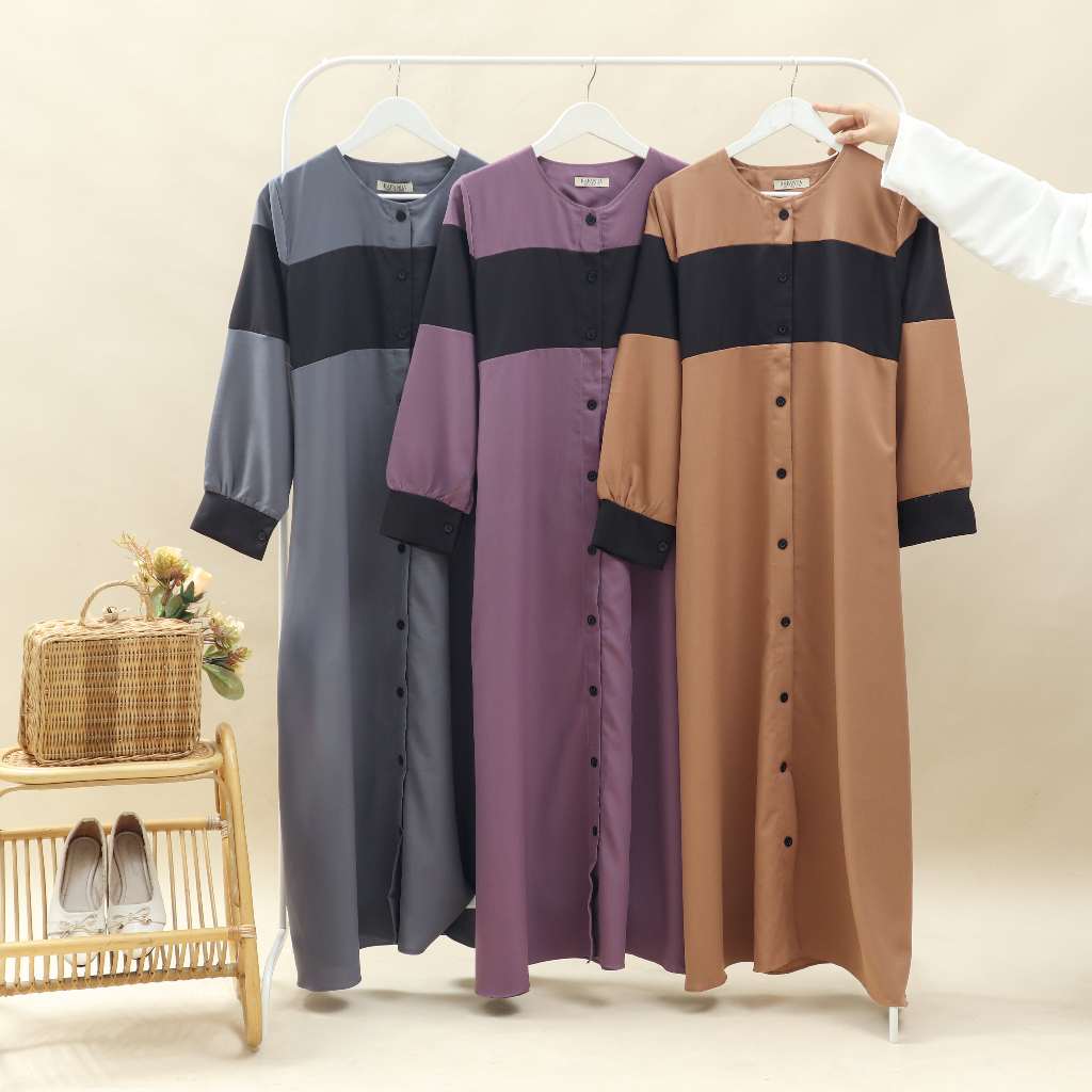 Ratu Muslim - Rafanda Dress Abaya Gamis Dress Wanita Casual Rose Crep Kancing