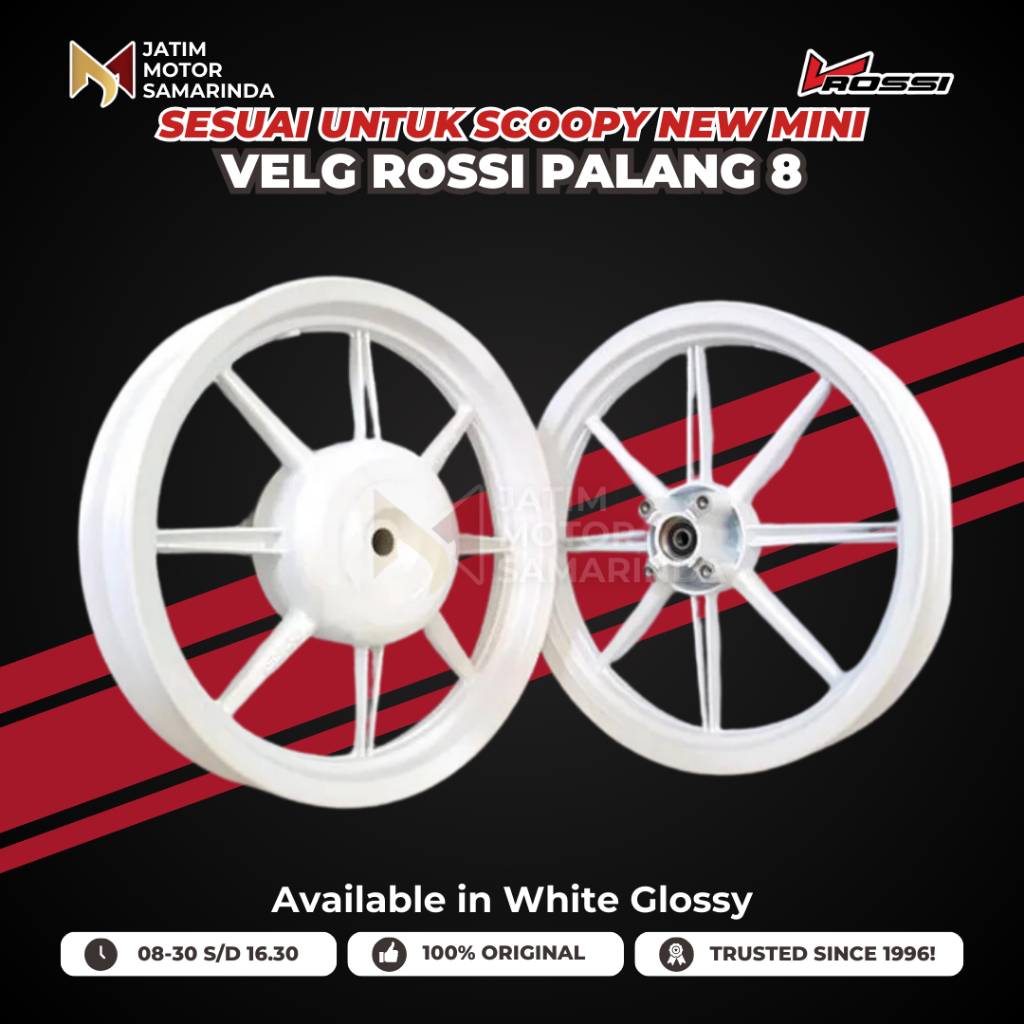 V-Rossi Vrossi Velg Racing Batang 8 Palang 8 Untuk Scoopy New Mini White Glossy Tipe Zigen Swan Orig