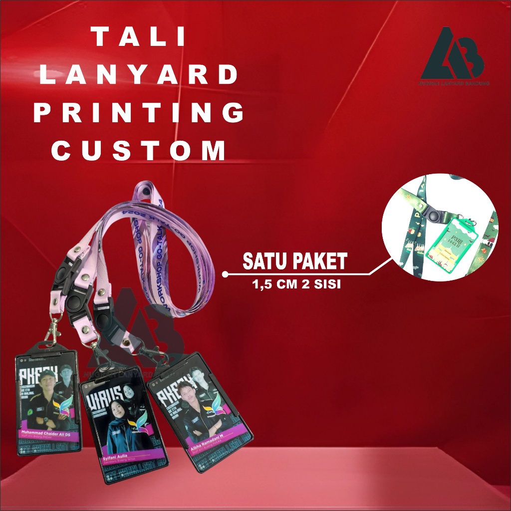 

Cetak sepaket tali lanyard custom,id card dan casing/Cetak sepaket gantungan name tag full printing sublim