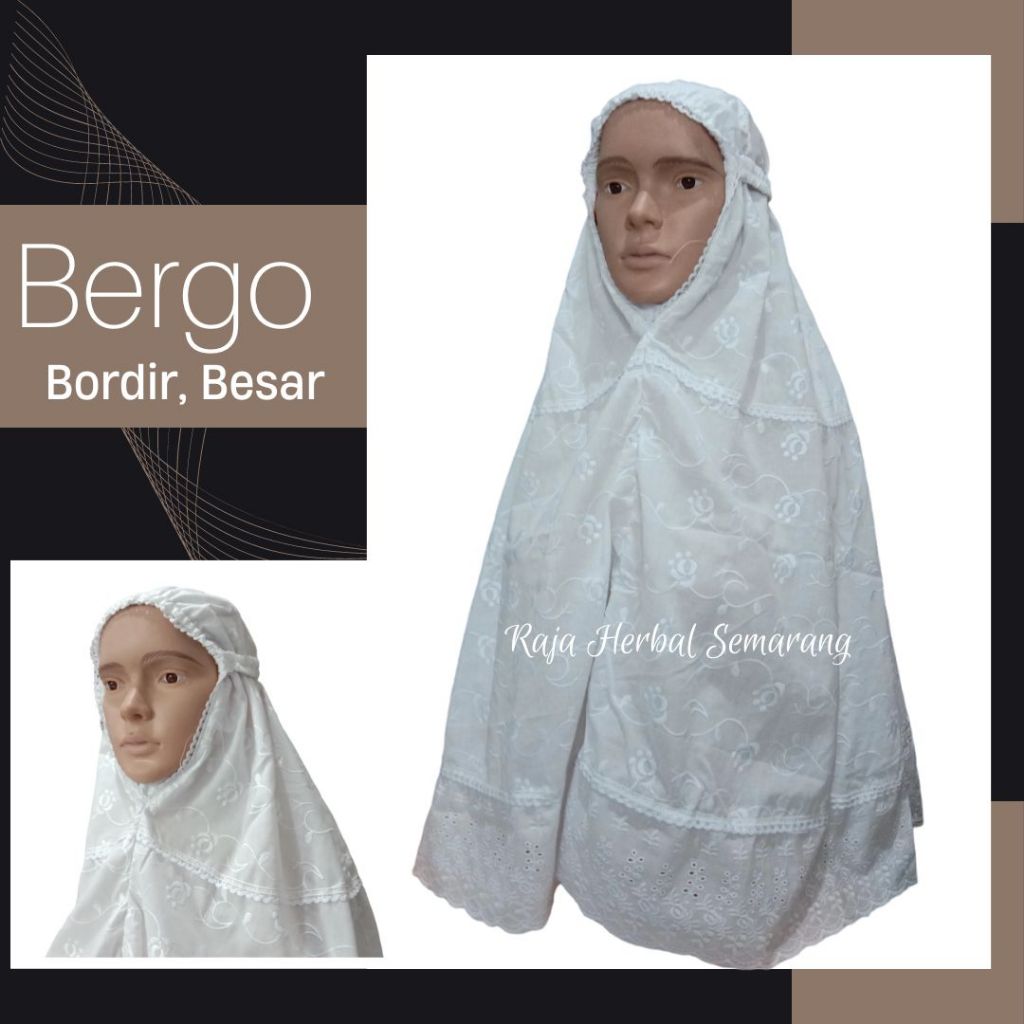 Bergo Bordir Besar | Warna Hitam Jilbab Kerudung Instan Warna Putih Besar  Ihram Ihrom Wanita Renda 