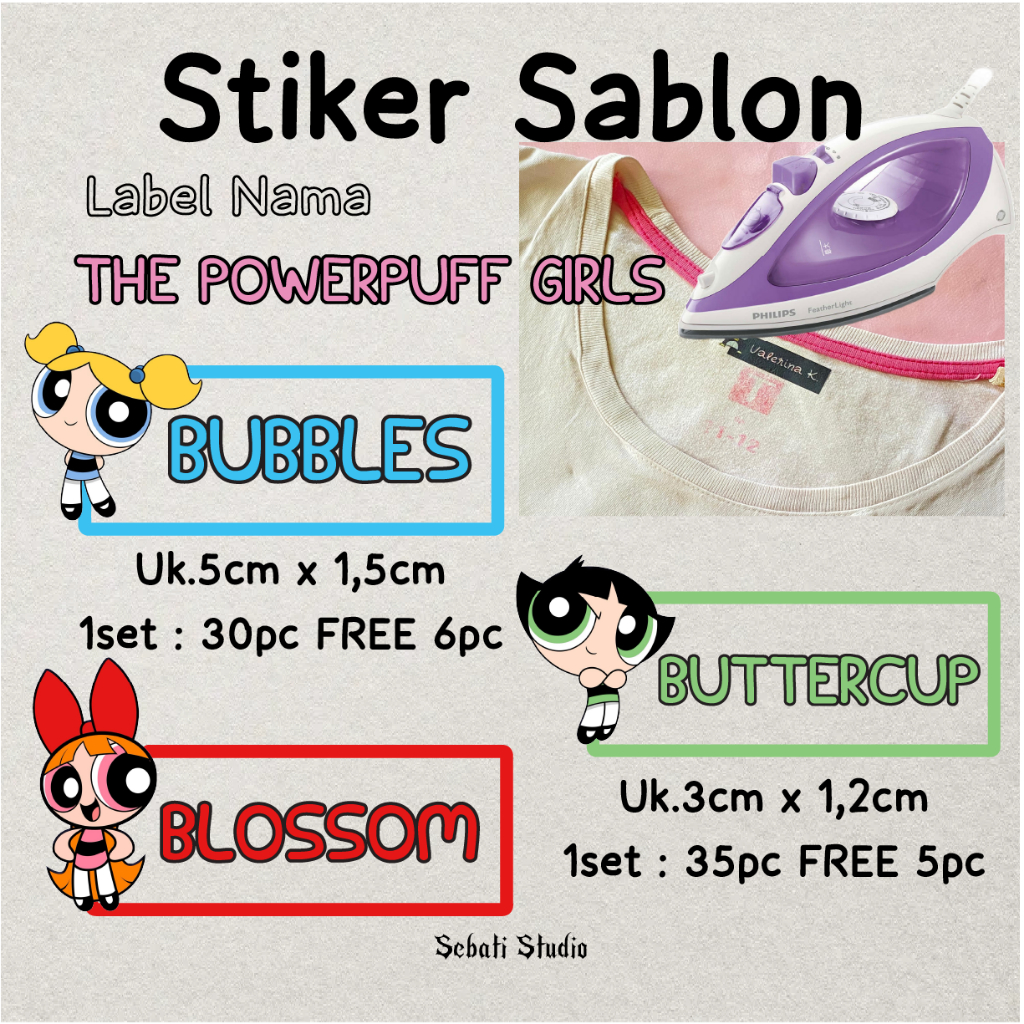 

The Powerpuff Girls Stiker Label Nama 1set 30pc+FREE 6pc dan 35pc+FREE 5pc | Stiker Kain Baju Kaos Sablon Setrika Iron Custom Tulisan Nama Bebas