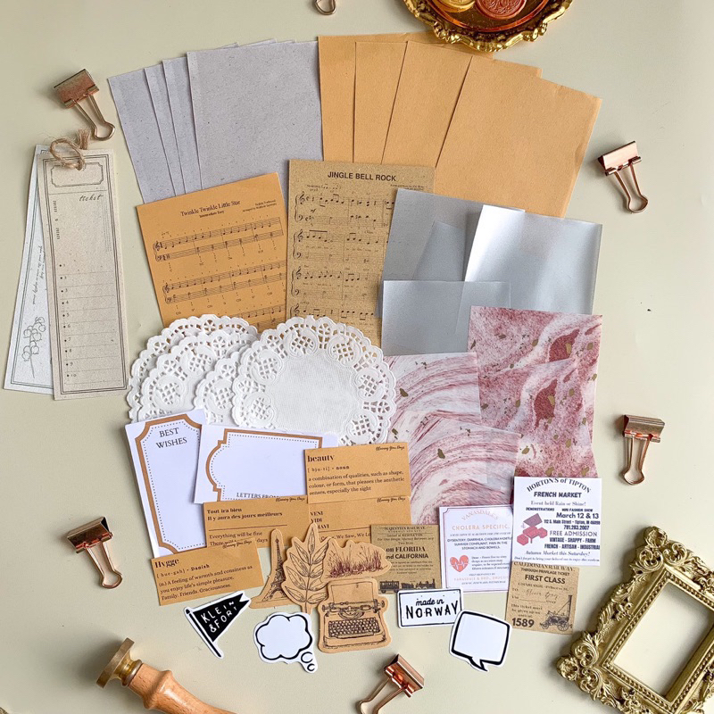

[B584] 40pcs Journal Mini Kit Vintage Bujo Journaling Vintage Jurnal Kit Aesthetic Planner Kit Ephemera Scrapbook Diari Dekorasi DECO