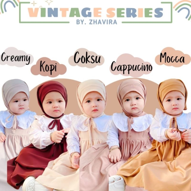 Zhavira Gamis Vintage Set Jilbab - Gamis Anak Lucu Perempuan - Gamis Bayi 0 sampai 12 Tahun