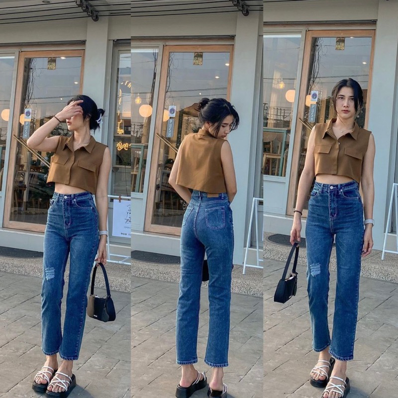 JEANS IMPORT WANITA 100930 || CELANA JEANS WANITA FASHION SOBEK LAPIS