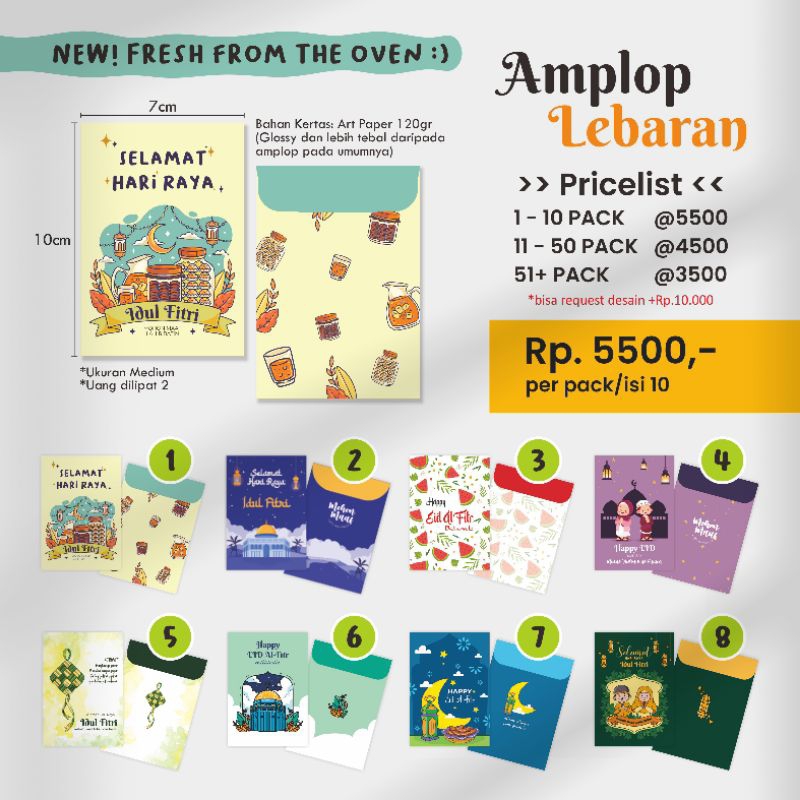 

[GROSIR] Amplop Lebaran 1 pack isi 10 lembar / Custom new desain size Medium 7x10