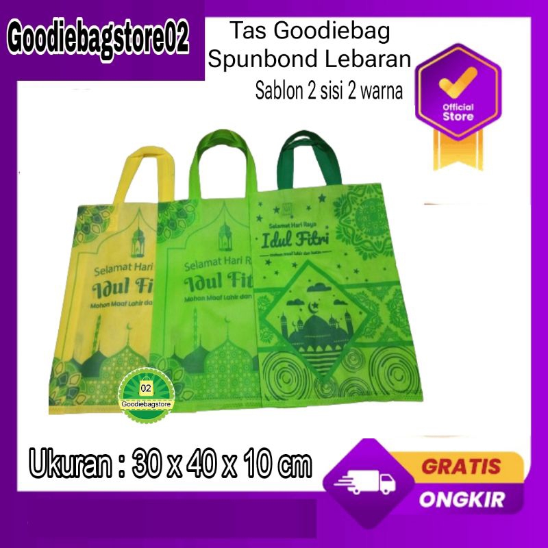 

Tas Kain Spunbond Goodiebag Handle Tali Lebaran 30x40 cm Lebaran,Ramadhan,Souvenir,Seminar (2 warna )