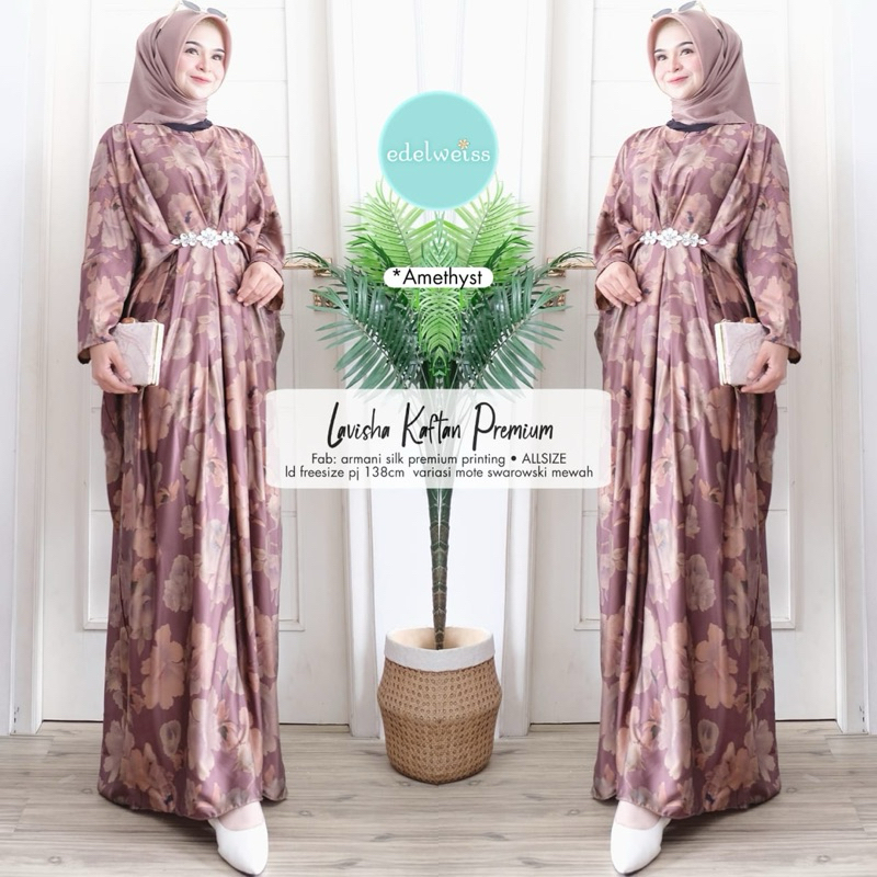 LAVISHA KAFTAN PREMIUM BY EDELWEISS / KAFTAN SILK ARMANI MURAH MOTIF
