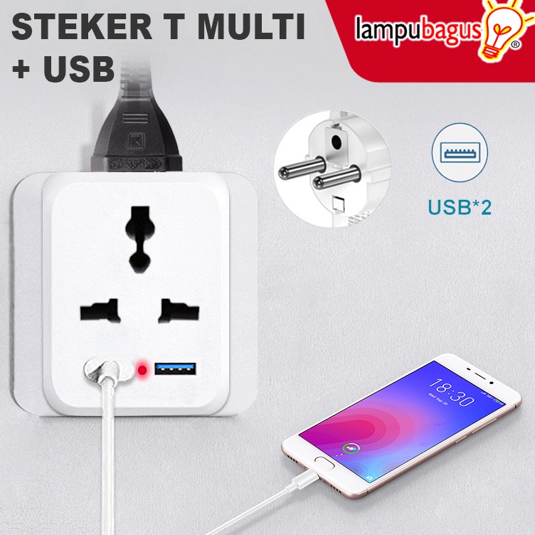 NQy Steker T Multi Serbaguna 2 Lubang  2 Port USB  Steker Usb