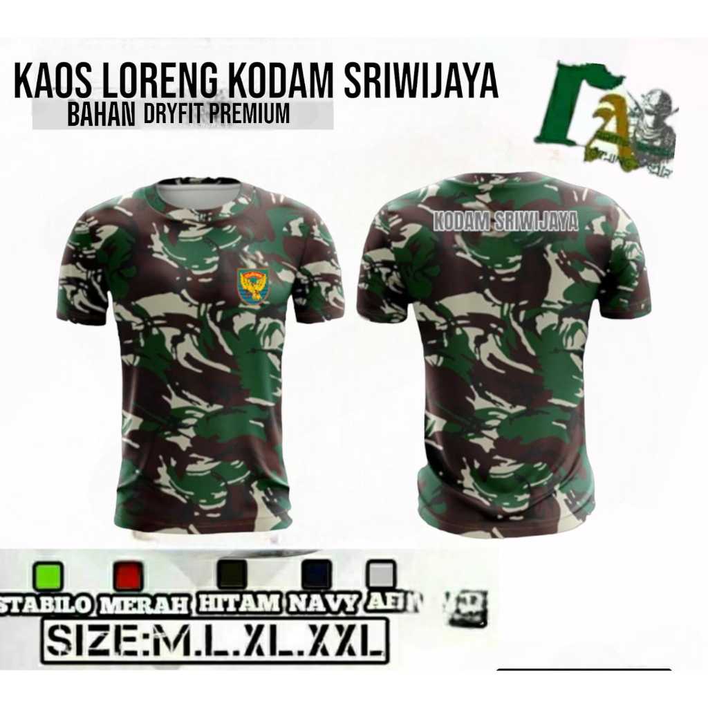 kaos Loreng Kodam Sriwijaya II / Loreng Sriwijaya / Bahan Dryfit Milano