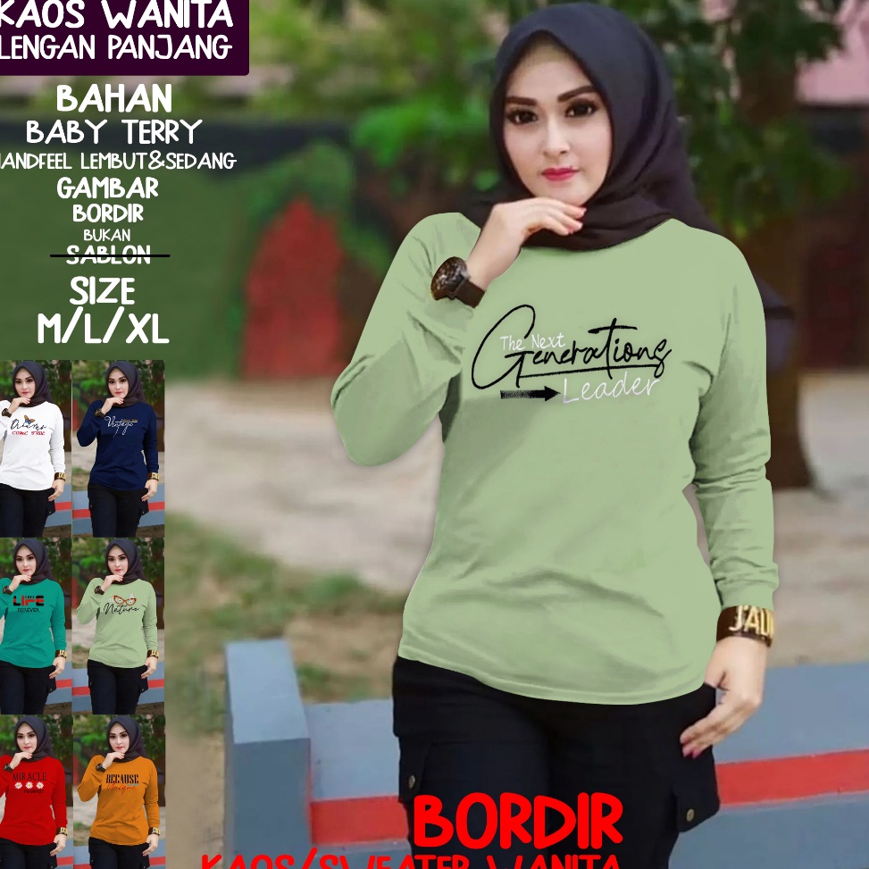 Recomended Kaos Atasan Wanita Lengan Panjang Bordiran