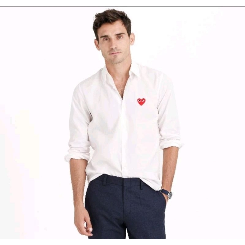 Kemeja CDG PLAY Embordier bordir Putih dan Hitam Cowok SHIRT FOR MEN Heart Hati (READYSTOCK)